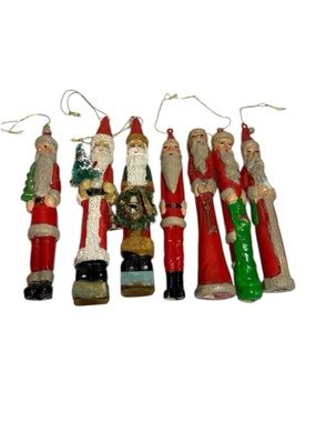 Vintage blowmold plastic festive pencil Santas unique - Red and Green